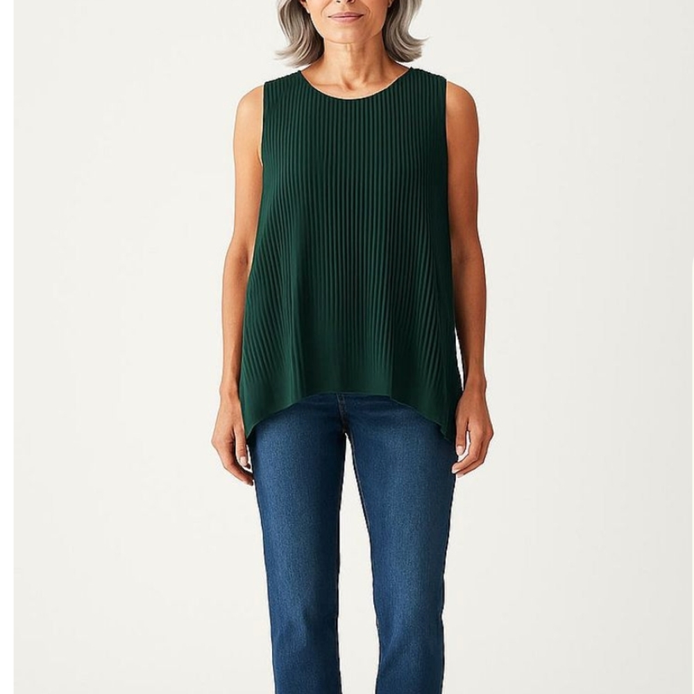 Zara Basics Dark Green Sleeveless Pleated Tank Top